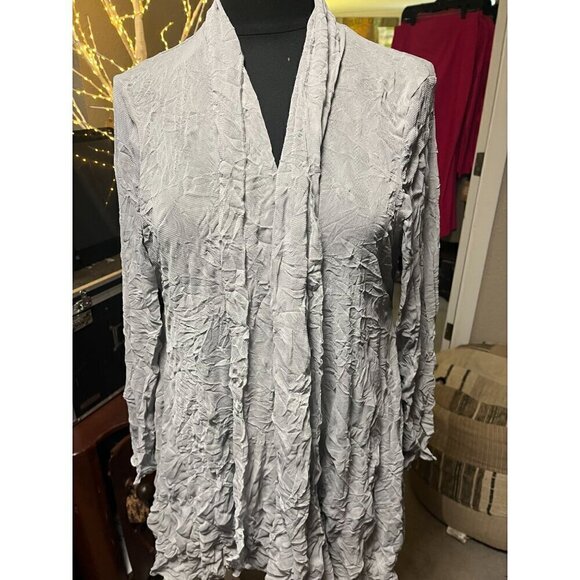 nwt cardigan crushed fabric sheer grey color by focus jj fashion size xlarge - Picture 1 of 7